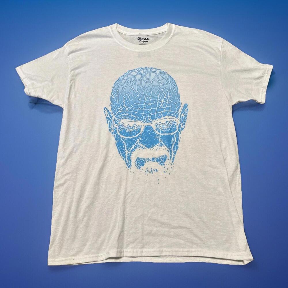 Breaking Bad Heisenberg Walter White Face Made of Meth White Gildan Shirt Size L